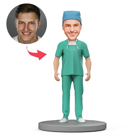 Anesthesiologists in Blue Scrubs Custom Bobblehead With Engraved Text