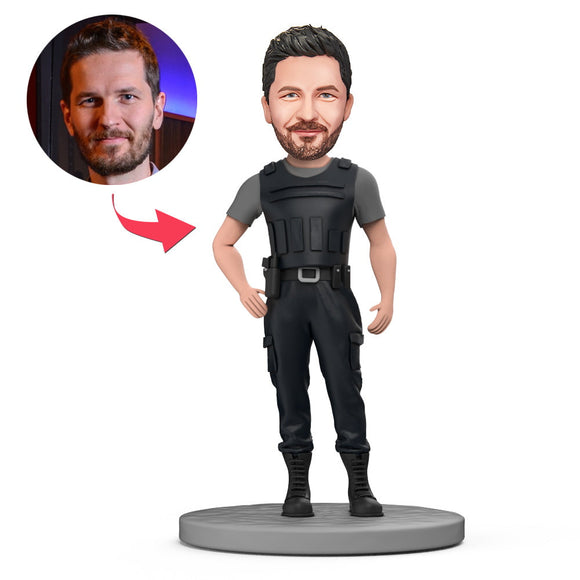 Police in Bullet-proof Vests Custom Bobblehead With Engraved Text
