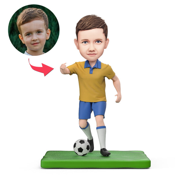 Little Boy Playing Football Custom Bobblehead With Engraved Text