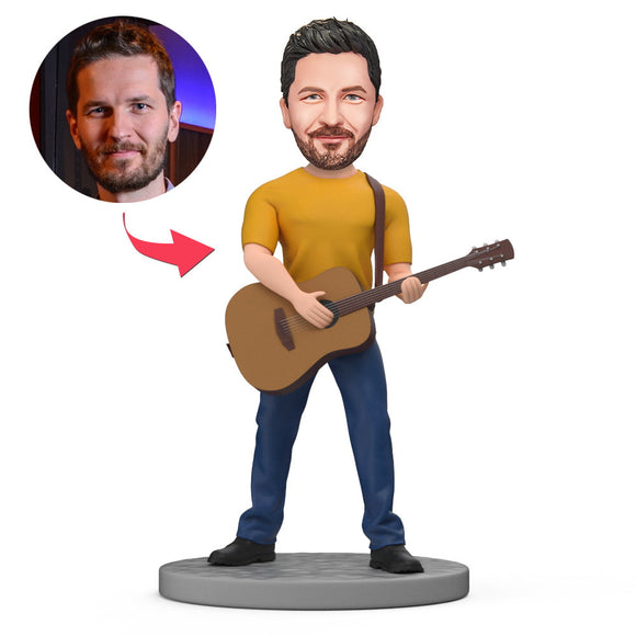 Male Singer with Guitar Custom Bobblehead With Engraved Text