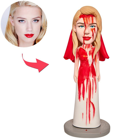 Halloween Gift Bloodstained Garment Bride Custom Bobblehead with Engraved Text