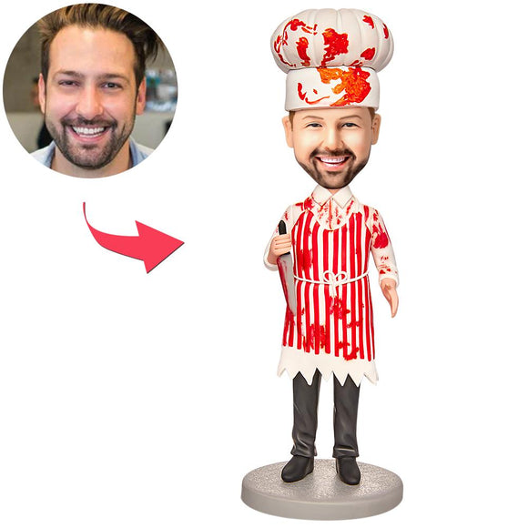 Halloween Male Creepy Chef Custom Bobblehead with Engraved Text