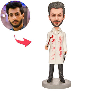 Halloween Doctor Holding Knife Custom Bobblehead with Engraved Text