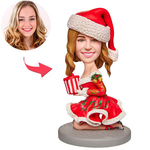 Christmas Gift Sexy Girl with Gift Box Custom Bobblehead with Engraved Text