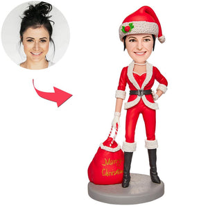 Christmas Gift a Christmas Girl in A Red Suit Custom Bobblehead with Engraved Text
