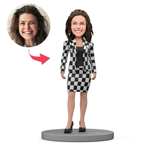Black and White Houndstooth Suit for Business Ladies Custom Bobblehead With Engraved Text