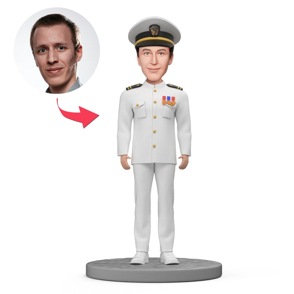 Custom Navy Bobblehead With Engraved Text - Naval Officer in Uniform