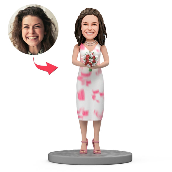Mother's Day Gift Custom Bobblehead - Beautiful Mother Holding Flowers