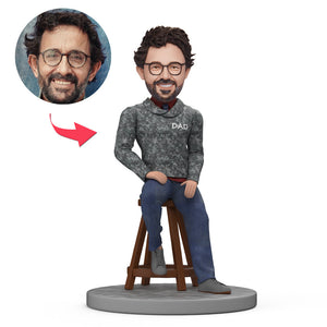 Custom Dad Bobblehead Sitting On The Stool - Father's Day Personalized Bobblehead Gift