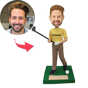 Golfer Swinging His Club Custom Bobblehead With Engraved Text
