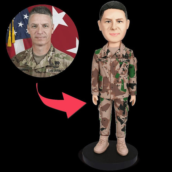 Male Soldier Custom Bobblehead With Engraved Text