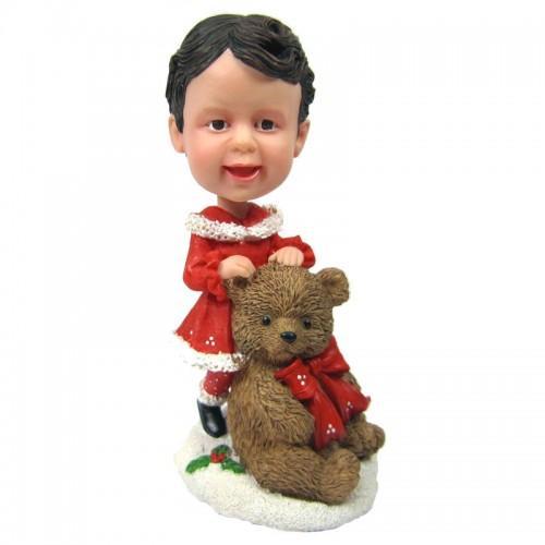 Christmas gifts Child with Large Teddy Bear Custom Bobblehead With Engraved Text