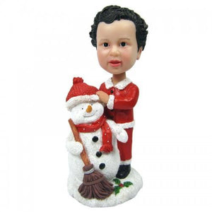 Christmas gifts Child with Snowman Custom Bobblehead With Engraved Text