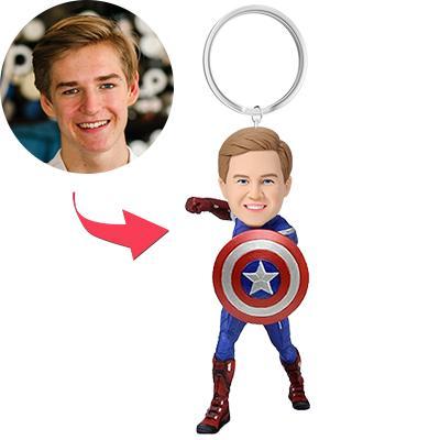 Captain America Custom Bobblehead With Engraved Text Key Chain