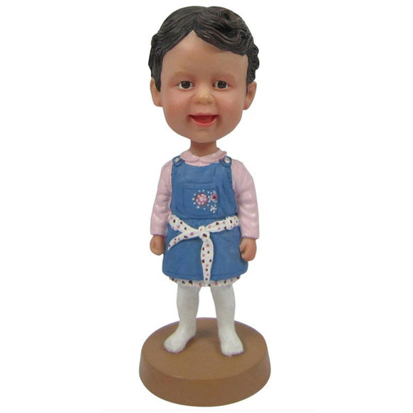 Little Girl In Blue Dress Custom Bobblehead With Engraved Text