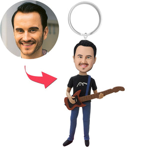 Guitar Player Custom Bobblehead With Engraved Text Key Chain