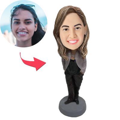 Female In Business Wear Custom Bobblehead With Engraved Text