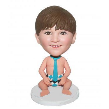 Kid With Diaper And A Blue Tie Custom Bobblehead With Engraved Text