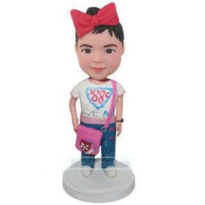Little Girl With Pink Purse Custom Bobblehead With Engraved Text