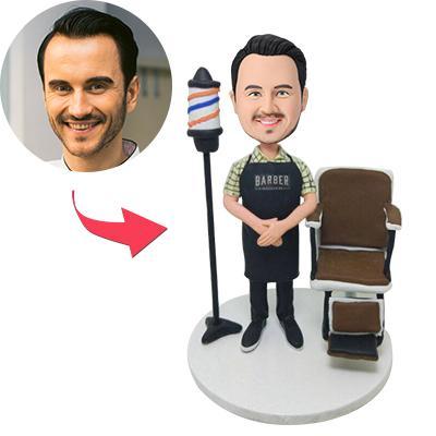 Barber With Chair Custom Bobblehead With Engraved Text