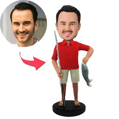 Go Fishing Custom Man Bobblehead With Engraved Text