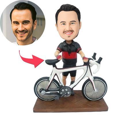 Biker With A Bike Custom Bobblehead With Engraved Text
