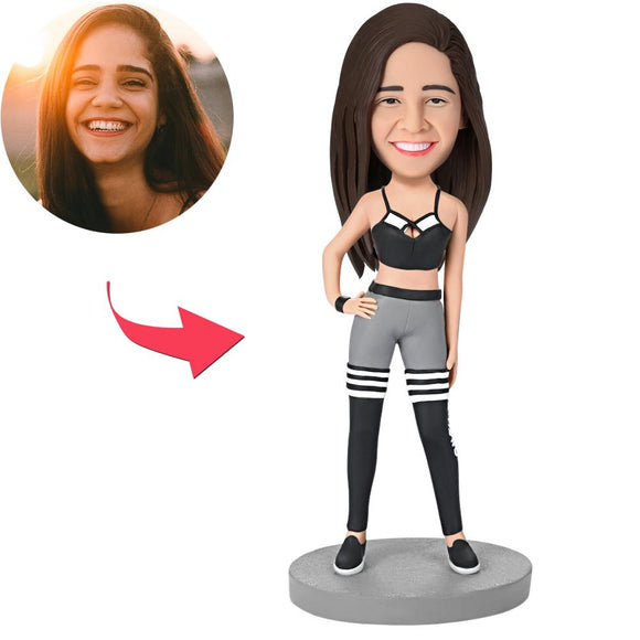 Fashion Woman In Sweatpants Custom Bobblehead With Engraved Text