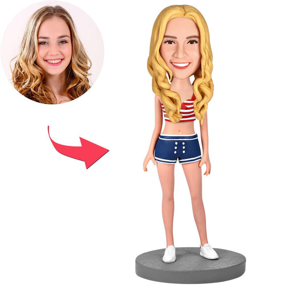 Sexy Girl Wearing Shorts Custom Bobblehead With Engraved Text
