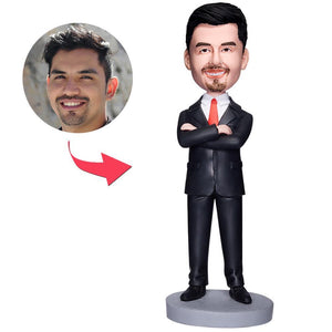 Business Man Arms Folded Custom Bobblehead With Engraved Text