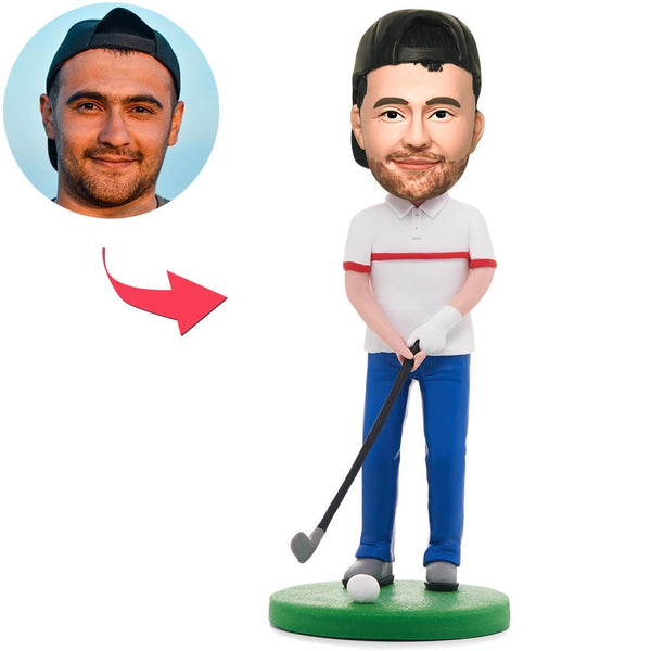 Happy Golfer Man Custom Bobblehead With Engraved Text