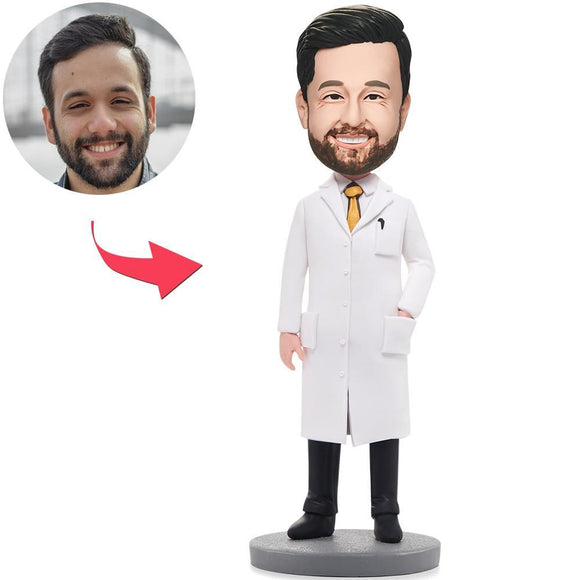 Wise Man In Lab Coat Custom Bobblehead With Engraved Text