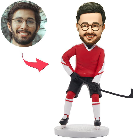 Hockey Player In Red Red Clothes Custom Bobblehead With Engraved Text