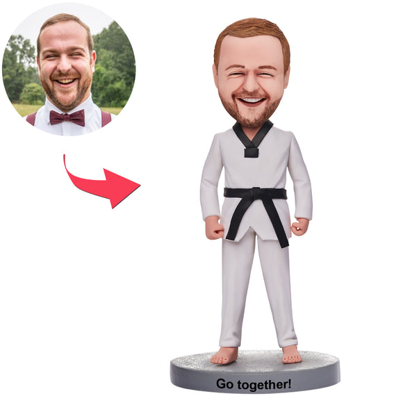 Custom Martial Arts Man Bobbleheads With Engraved Text
