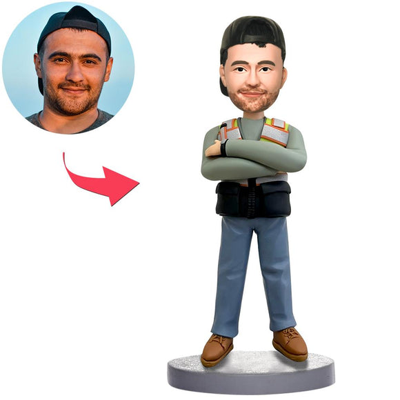 Custom Male Worker Bobbleheads With Engraved Text