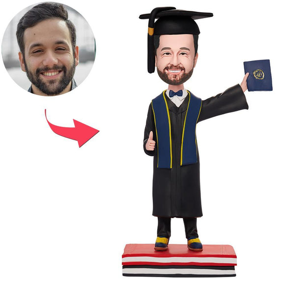 Custom Graduation Man Hold Diploma Bobbleheads With Engraved Text