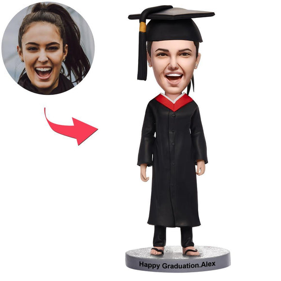 Custom Graduation Happy Girl Bobbleheads With Engraved Text