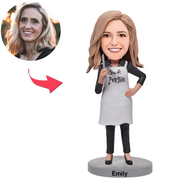 Custom Female Chef Cook For You Bobbleheads With Engraved Text