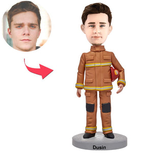 Custom Male Firefighter In Uniform Bobbleheads With Engraved Text