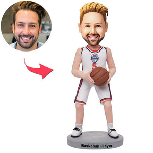 Custom White Suit Basketball Player Bobbleheads With Engraved Text