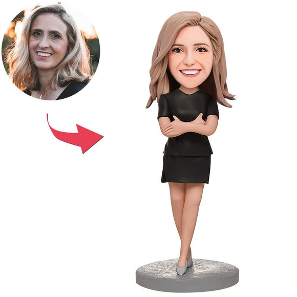 Custom Arms Folded Business Woman Bobbleheads With Engraved Text