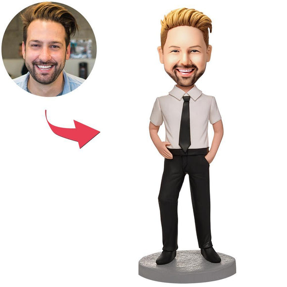 Custom Business Male Wearing A Shirt With A Tie Bobbleheads With Engraved Text
