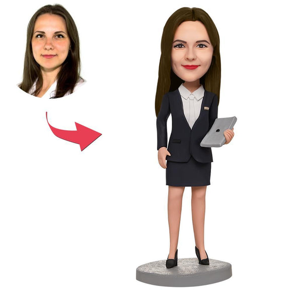 Custom Business Woman Holding A laptop Bobbleheads With Engraved Text