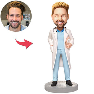 Custom Male Doctor With Stethoscope Bobbleheads With Engraved Text