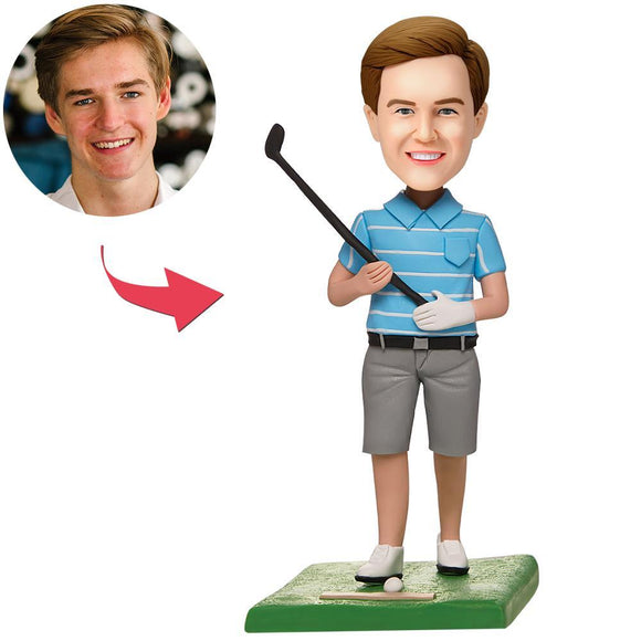 Custom Male Golfer Posing Bobbleheads With Engraved Text