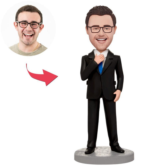 Custom Business Man Holding Tie Bobbleheads With Engraved Text