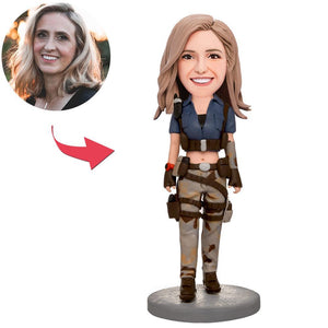Holding A Gun Female Custom Bobbleheads With Engraved Text
