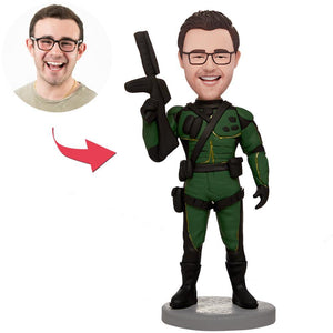 Holding A Gun Male Custom Bobbleheads With Engraved Text