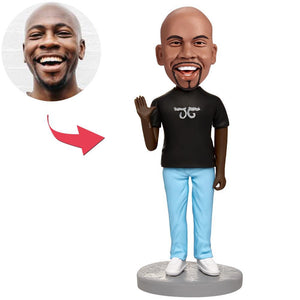Custom Black Man Say Hello Bobbleheads With Engraved Text