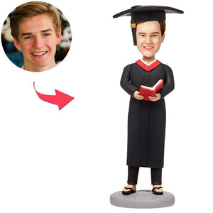 Male Graduate With Red Book Custom Bobblehead With Engraved Text