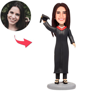 Female graduate holding a bachelor hat Custom Bobblehead With Engraved Text